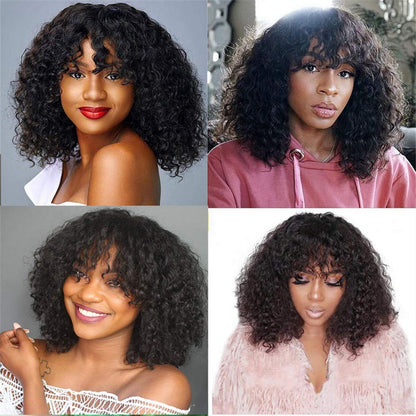 Kinky Curly Human Hair Wigs With Bangs